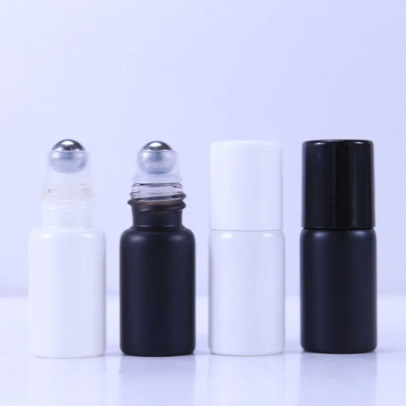 1ml 2ml 3ml  Glass Roll On Roller Bottle for Essential Oils Refillable Perfume Bottle White Black Vial Containers  50pcs/lot