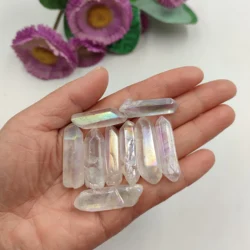 Baguette en cristal de quartz clair arc-en-ciel, ange Aura AB, point de pierre naturelle, ornements de décoration de chambre à domicile, bijoux de bricolage exécutif, 3 pièces par lot