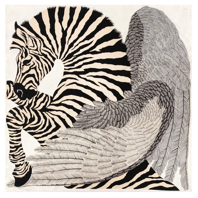 Jedwabny szal pobingtwoli damski z latającym koniem kwadratowe szale z nadrukiem ręcznie zwijany Echarpes Foulards Femme Wrap Bandana hidżab 90CM