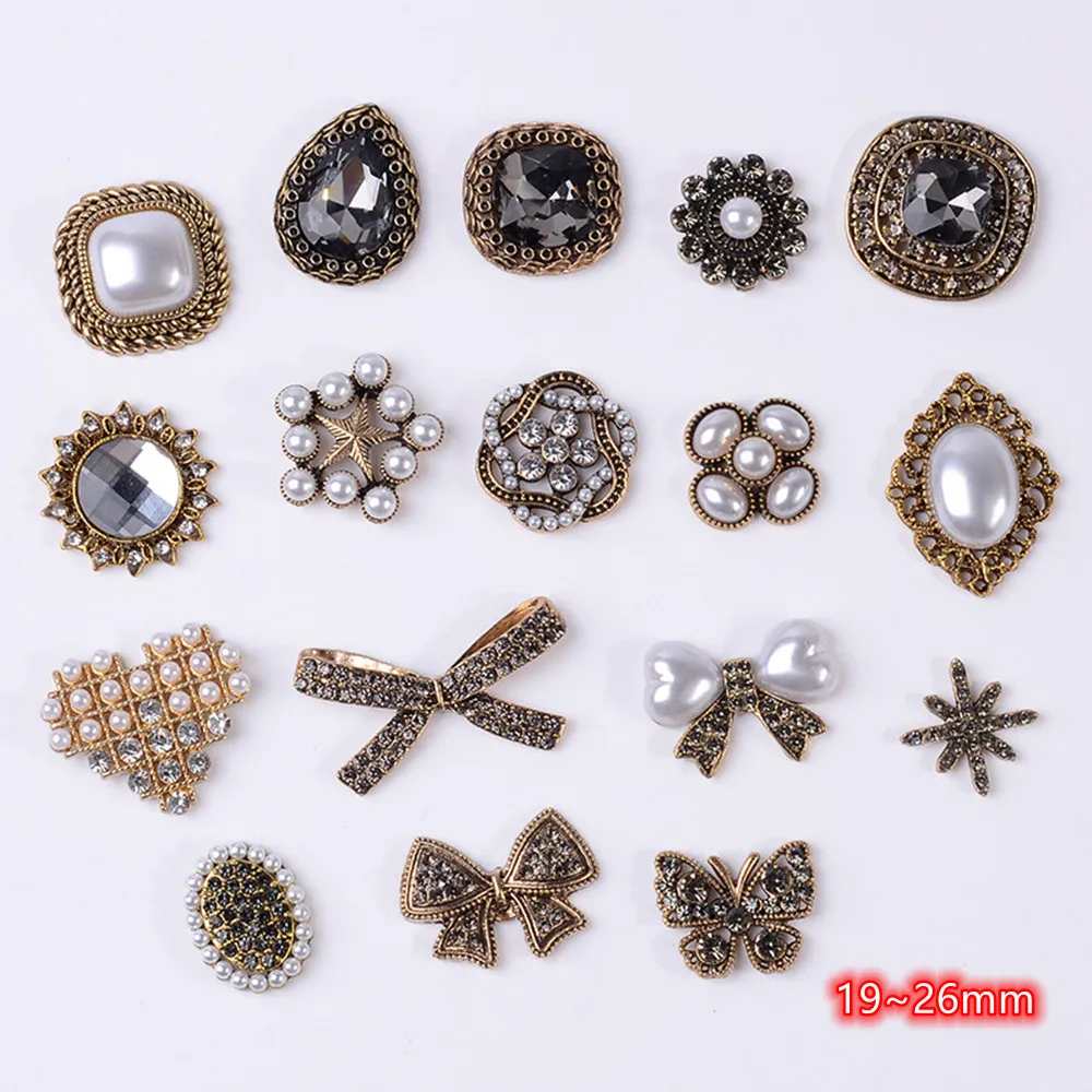 Rhinestone Decorative Buttons 10pcs Handmade Flatback Metal Pearl Button Embellishment For DIY Home Decoration Accessories