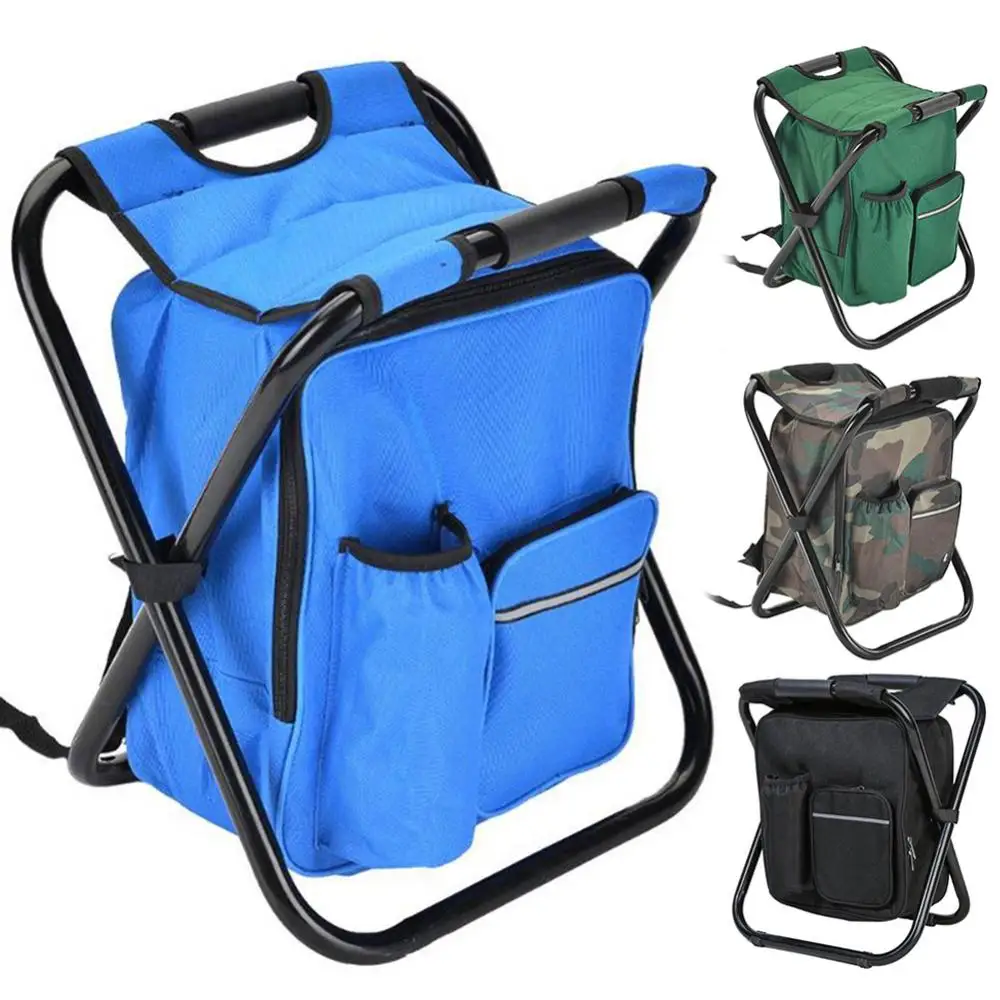 Hot Sale Folding Camping Fishing Chair Stool Portable Backpack Cooler Hiking Picnic Bag Hiking Camouflage Seat Table Bag