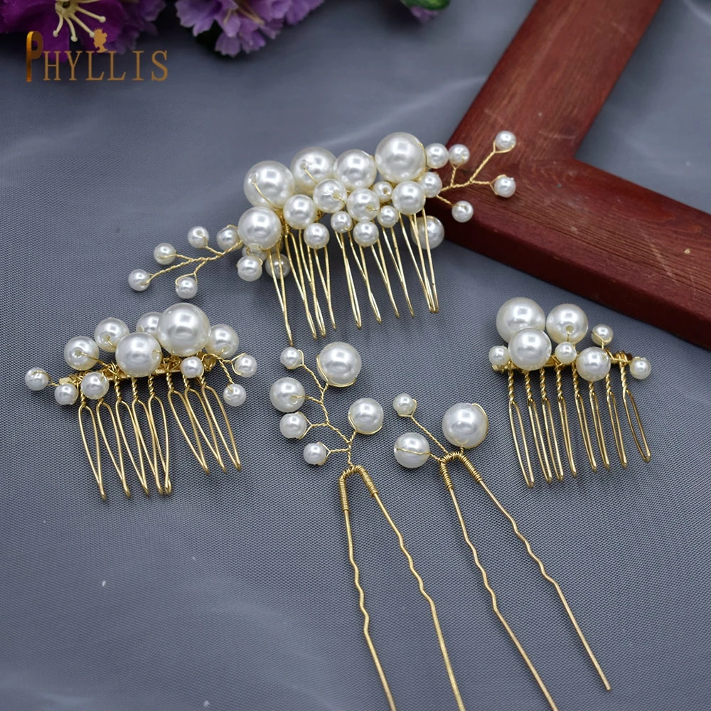 Handmade Pearl Bridal Hair Comb e Hair Pin Set para Mulheres, Ouro, Acessórios Do Casamento, Grampos De Cabelo, Headwear, Jóias, Headpieces, A149