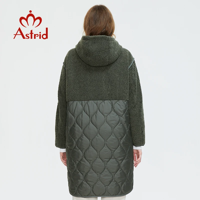 Astrid 2022 Women\'s autumn winter coat faux Fur tops Fashion stitching down jacket Hooded Oversize parkas Women coat AM-7542