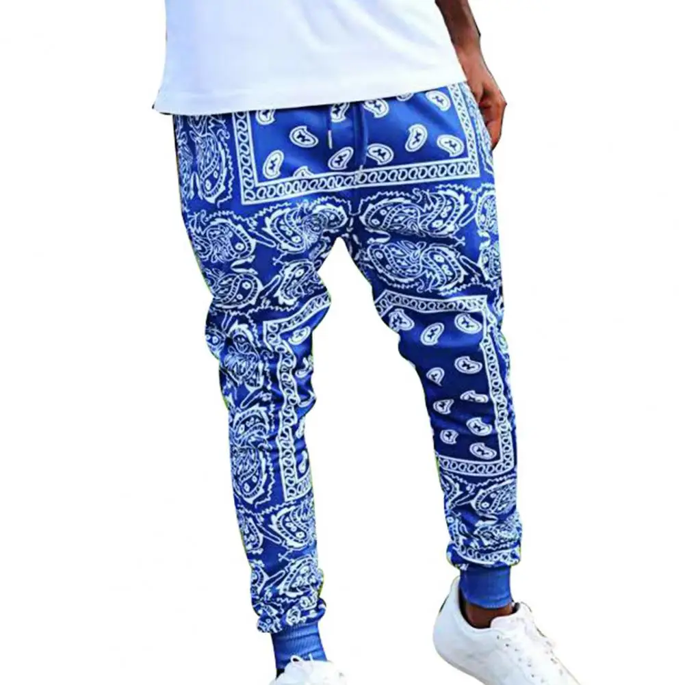 Men Casual Pants Cashew Flower Print Thin Summer Full Length Mid Rise Trousers Riding Hip Hop Streetwear Casual Pants