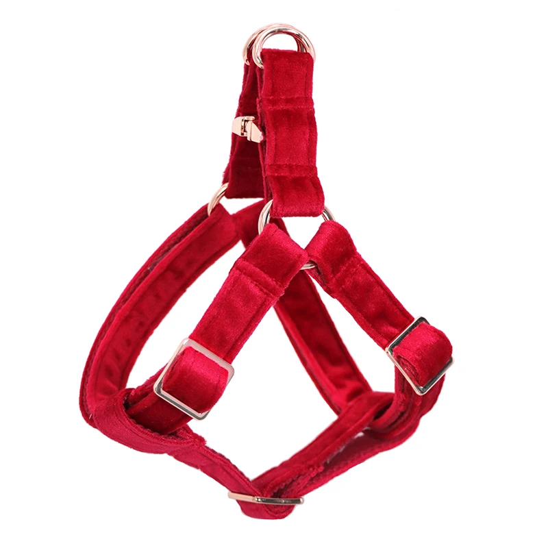 Red Velvet Dog Harness Basic Dog Leash  Adjustable Buckle Cotton Fabric for Dog or Cat