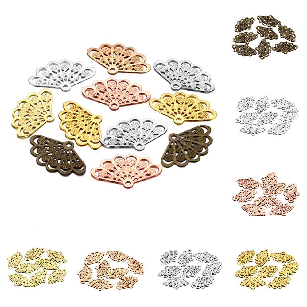 50Pcs Brass Fan Shape Stamping Floating Flower Materials Handmade Hair Clips Findings For Jewelry Making Supplies Accessories