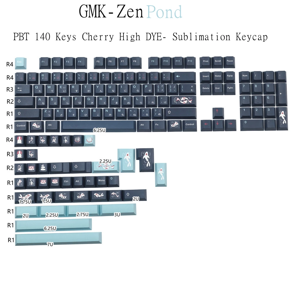 

140 Keys PBT Keycaps GMK Zen Pond Keycaps Cherry Profile DYE-Sublimation For Mechanical Keyboard GK61 64 68 84 87 96 104 108