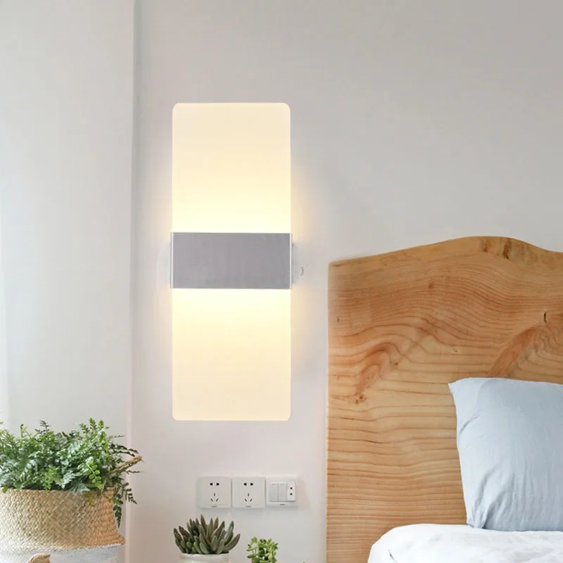 Mini 4/6/12/18W Led Acrylic Wall Lamp AC90-260V Long warm white Bedding Room Living Room Indoor wall lamp Bedroom Modern Simple