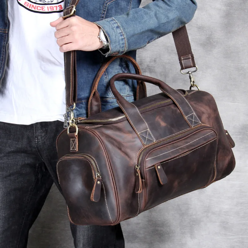 

Travel Bags Man Outdoor Genuine Leather Luggage Bag New Fashion Designer Business Trip Bag Male Coffee Black Bolsa De Viaje