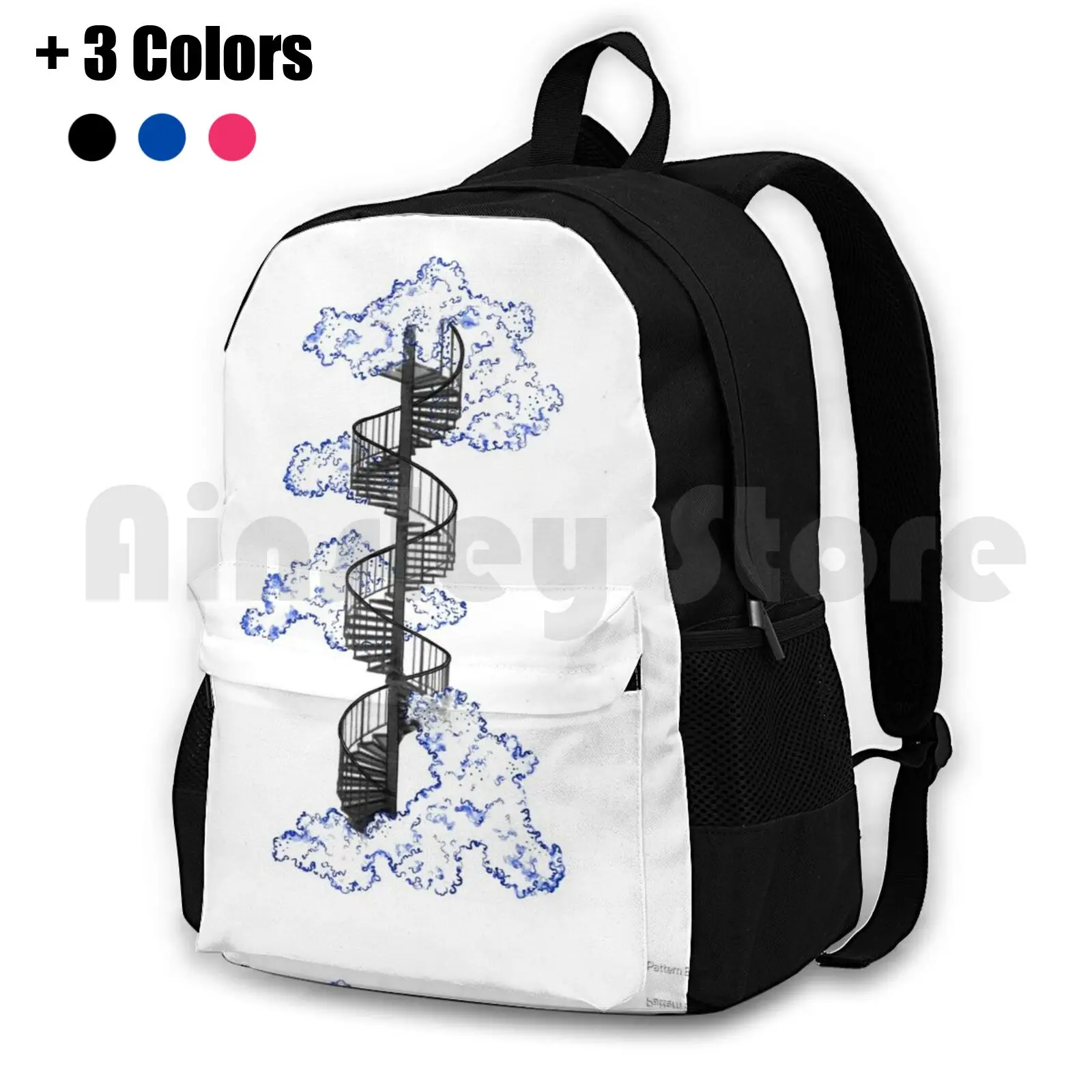 Tiny Stairway To Heaven Outdoor Hiking Backpack Waterproof Camping Travel Stairway To Heaven Stairway Clouds Sky Pretty Blue