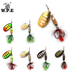 W.P.E Spinner Lure 1pcs 18g Bress Spoon Lure Feather Metal Fishing Lure Carp Fishing Wobblers CrankBaits Treble Hook Fish Pesca