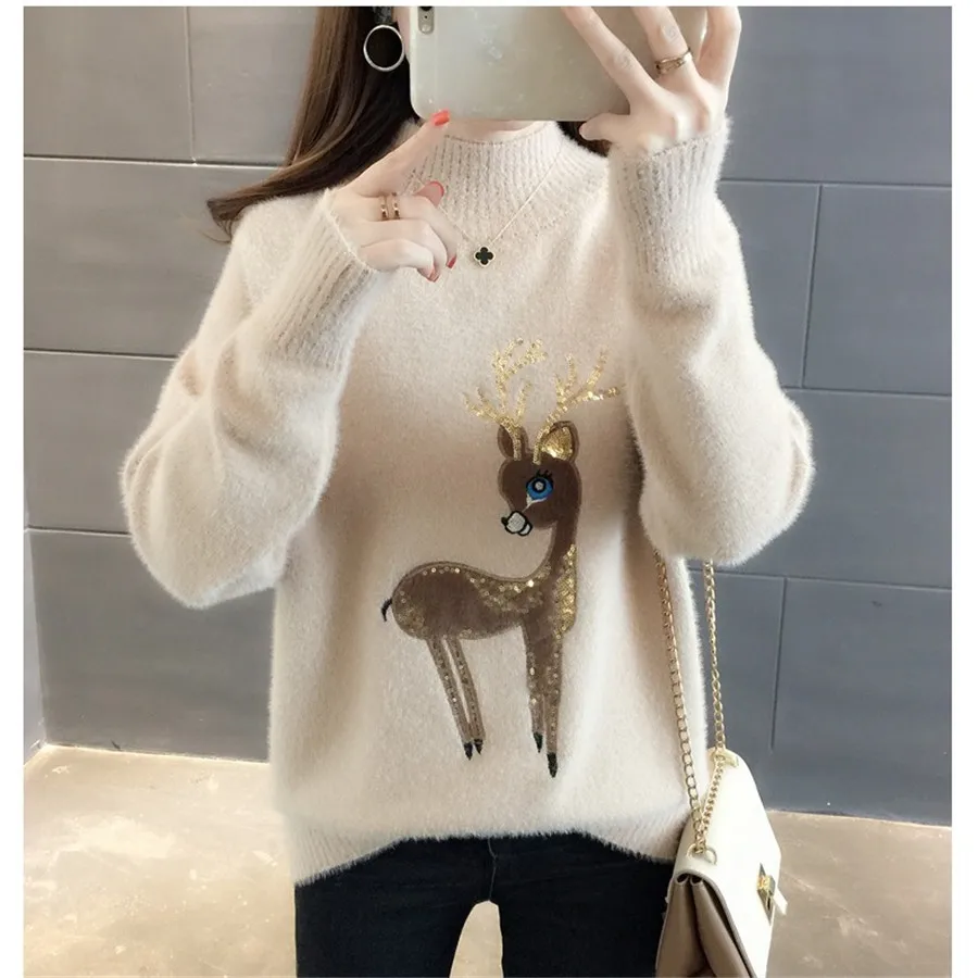 wholesale new autumn winter Hot selling women\'s fashion casual warm nice SweaterCartoon sequins deer sweater