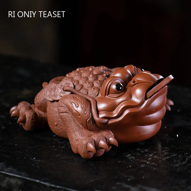 

Lucky Golden Toad Statue Ornaments High-end Yixing Purple Clay Tea Pet Sculpture Tea Figurine Crafts Chinese Tea Set Decoration