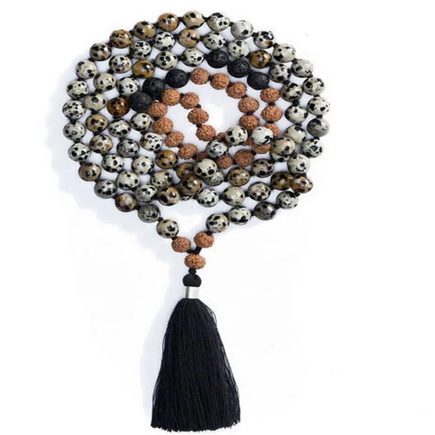 

6mm Spotted stone 108 Buddha Beads Tassels Necklace fengshui MONK Chakas Ruyi Unisex Healing yoga Meditation pray DIY natural