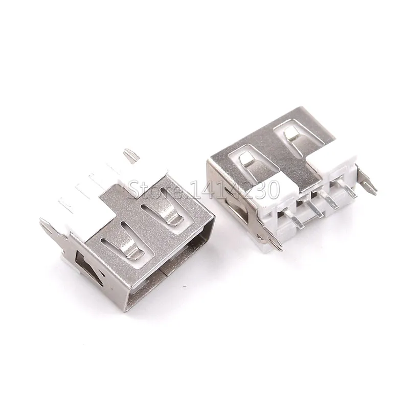 10Pcs USB Type A Female Socket AF10.0mm USB 180 Degree Vertical AF 4PINS rimless White