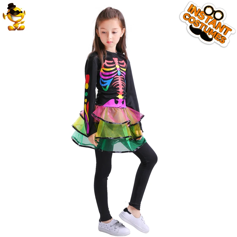 

Skeleton Costume for girls Colourful Skeleton Dress Halloween Costumes For Kids Festival Party Dress