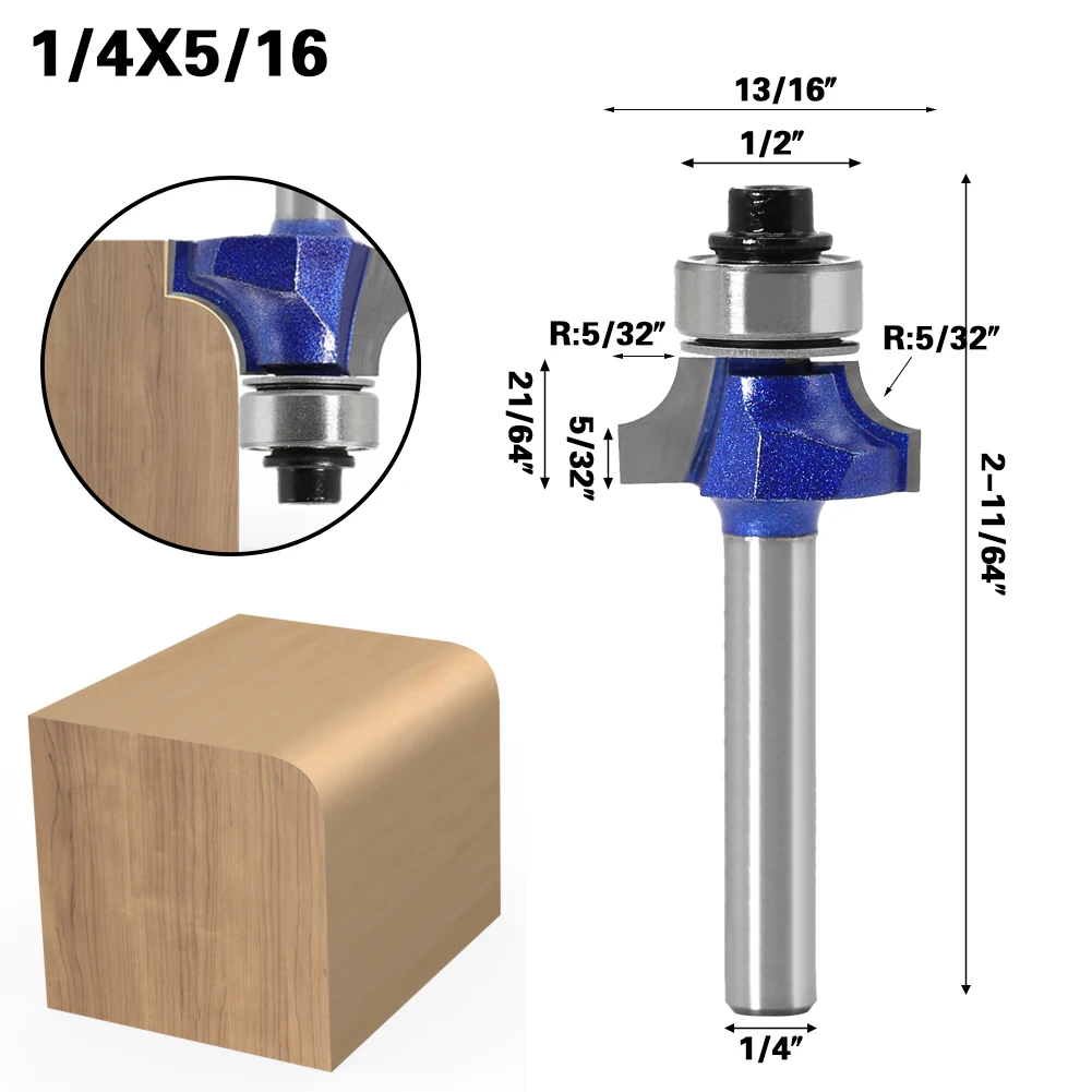 1PC 1/4 "6.35 MM Shank ตัดไม้แกะสลักมุมรอบ Router Bit พร้อมแบริ่งไม้ทังสเตนคาร์ไบด์