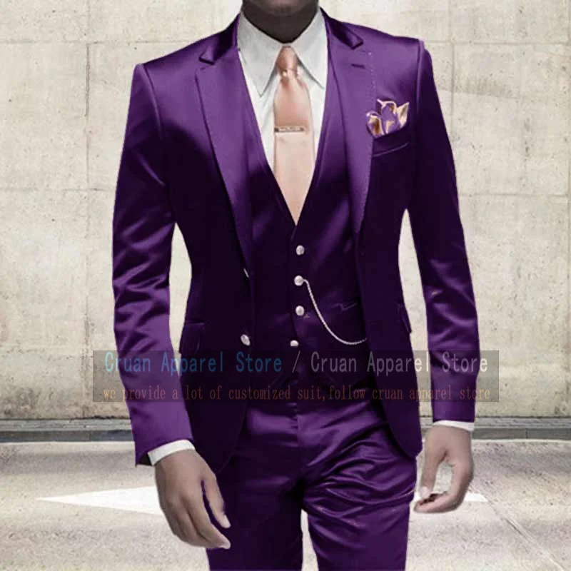 2022 Luxury Shiny Pink Suit Men 3Pcs Slim Fit Prom Party Wedding Groomsmen Groom Suit Tuxedo Fashion Gold Blazer Vest Pants Set