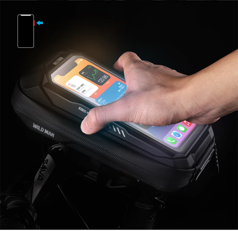 WILD MAN BBG076 Fahrrad-Vorbautasche mit Handyfach, EVA-Hartschale, Touchscreen-Fenster, Klettbändern und Regenschutz, für MTB und Rennrad – Detail 10