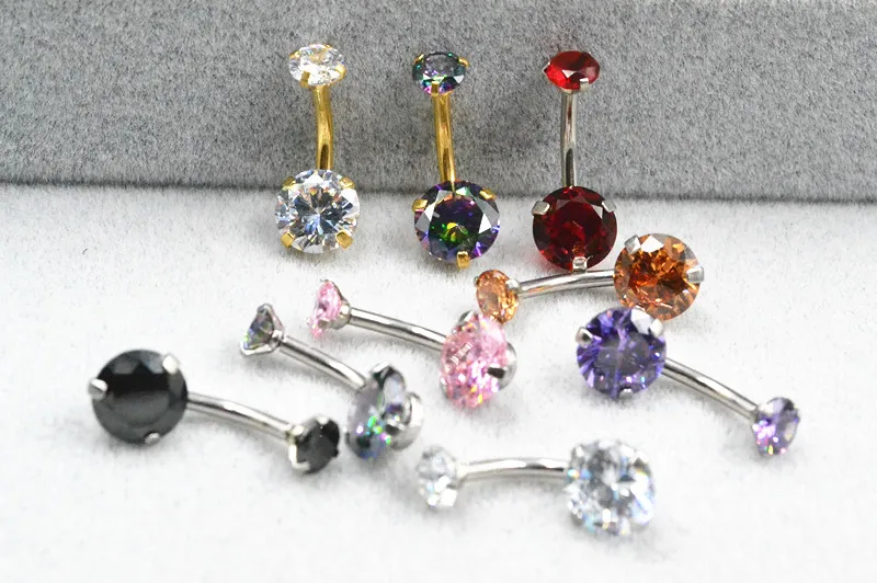 50PCS Surgical Steel Double AAA CZ Navel Belly Ring Button Bar Navel Rings Body Piercing Jewelry 14G Shine Navel Piercing