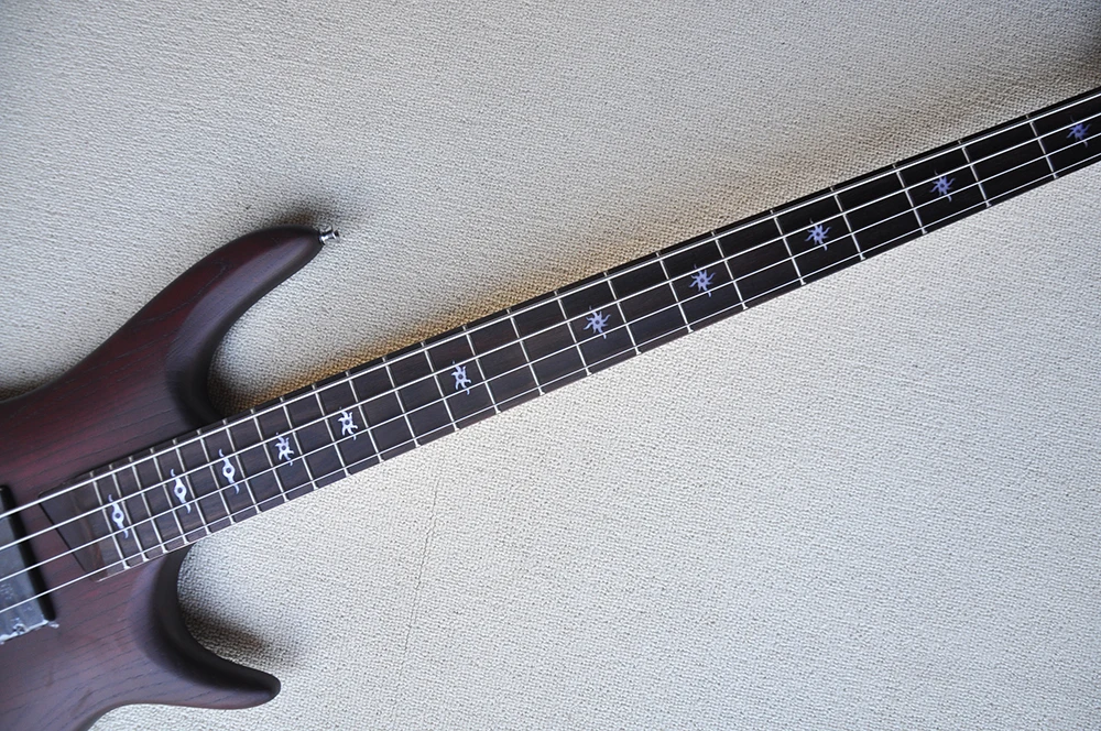 Sale-4 Strings Matte Red Brown Electric Bass Guitar with 24 Frets,Rosewood Fretboard