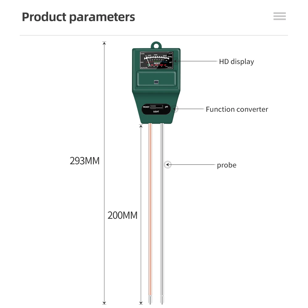 Medidor de humedad del suelo 3 en 1, medidor de PH del suelo, medidor de humedad, analizador hidropónico, Detector de jardinería, higrómetro