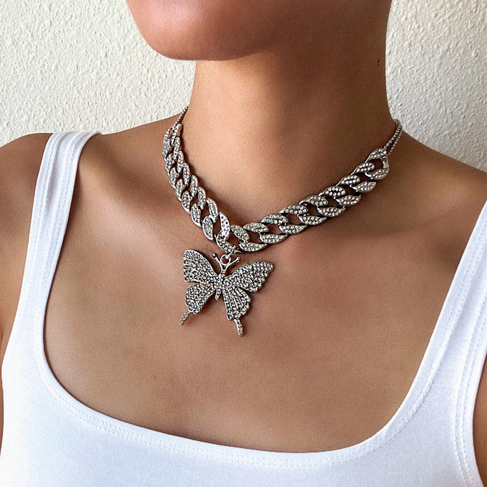 Cuban Link chain butterfly necklace female 2020 chocker  jewelry fashion jewellery accessories