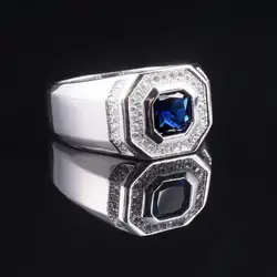 Men's Luxury 925 Sterling Silver Blue Sapphire Rings Engagement Wedding Band ring jewelry boys
