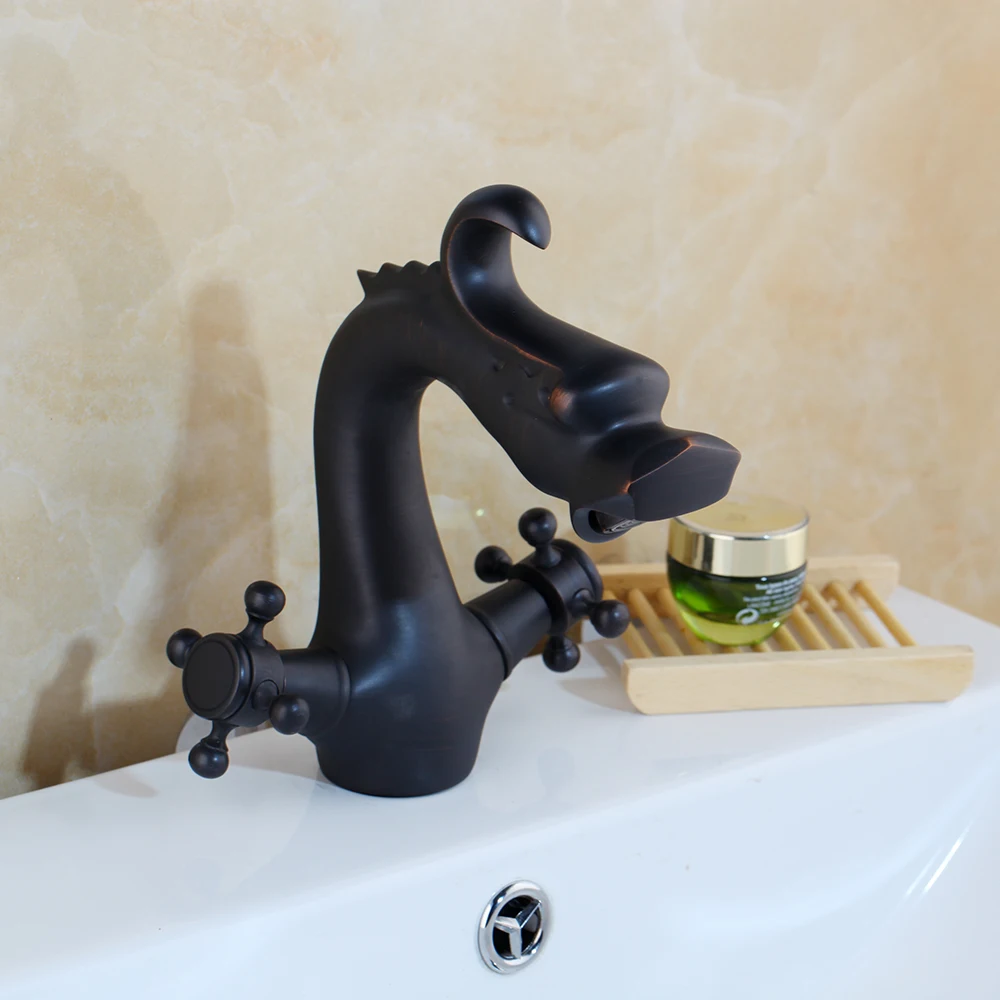 Black ORB Dragon Bathroom Wash Basin Mixer Faucet Unique Design Antique Brass Kitchen Dual Handles Basin Sink Mixer Facuet