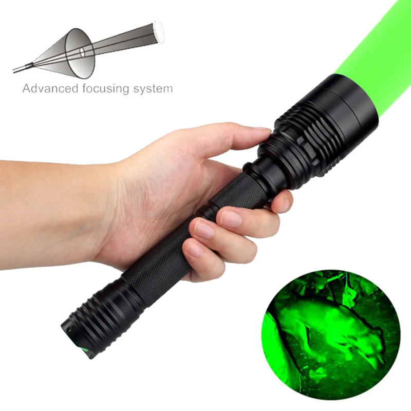 Super Bright Green Tactical Flashlight LED Lantern Zoomable Adjustable Focus Hunting Light Weapon Light for Outdoor