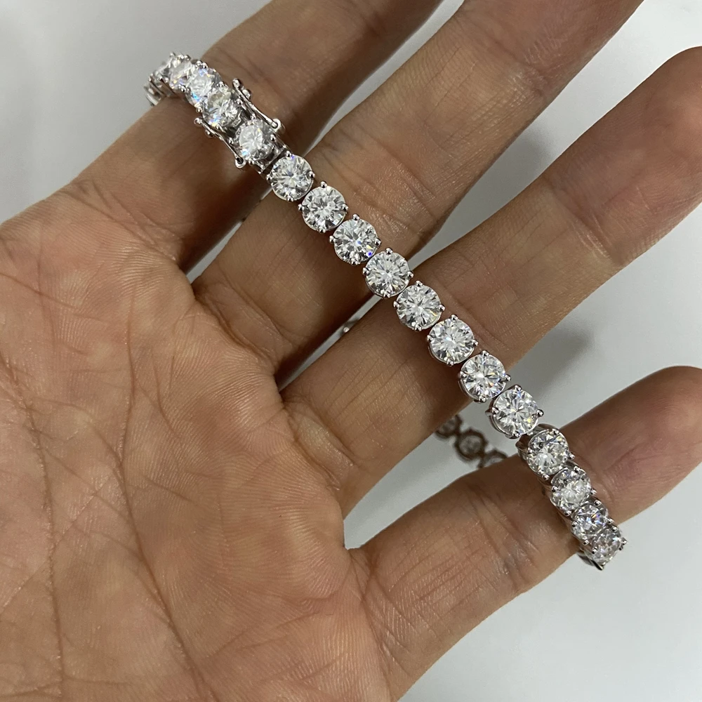 Mosangnai 5 MM White Gold Plated Sterling Silver D VVS1 Moissanite Diamond Tennis Chain Bracelet