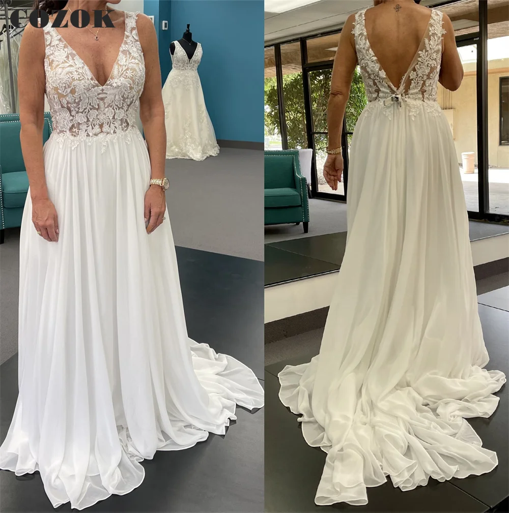 Robe de mariée Sexy pour femmes, ligne a, col en v, Tulle, dentelle, perles appliquées, robes formelles CO141