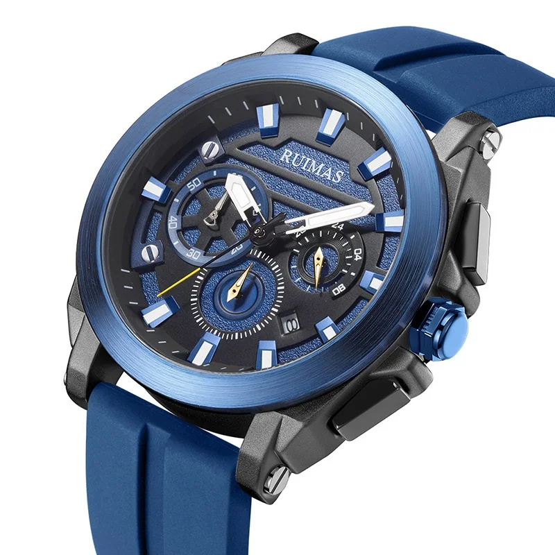 MEGIR New RUIMAS Men's Blue Sports Watches Luxury Chronograph Quartz Watch Man Military Waterproof Wristwatch Male Relogios 580