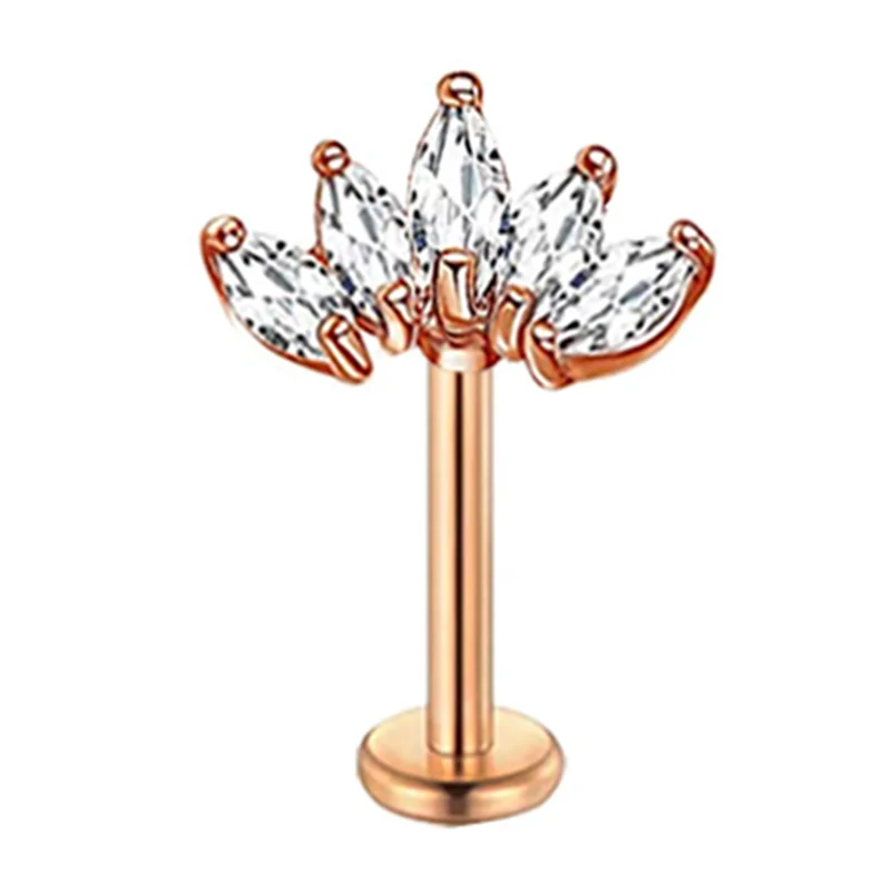 Crystal Flower Tragus Piercing Earring, Flat 16G