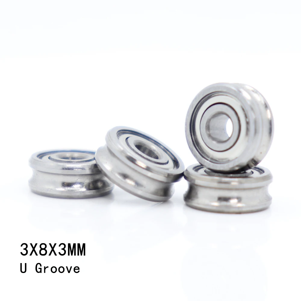 Outer Ring With U-groove Bearing 3*8*3 mm 4PCS Wire Cable Pulley Bearing Walking Heavy Pulley Crane U Groove Wheel Bearings