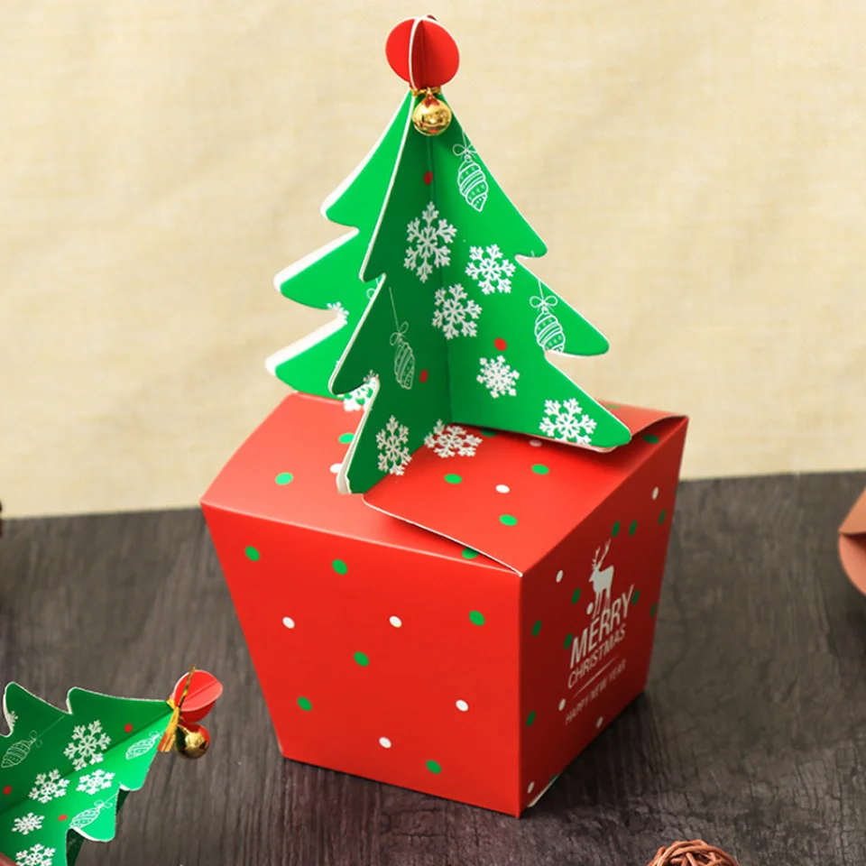 1set natale rosso verde scatola di caramelle forma di albero sacchetti di caramelle confezione di biscotti per decorazioni per regali per feste a