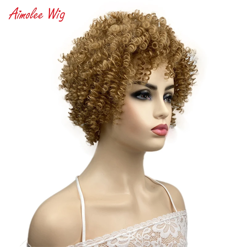 Aimolee Kinky Curly Афро Короткие Волосы Парик для Чернокожих Женщин Повседневная Одежда Партии Косплей