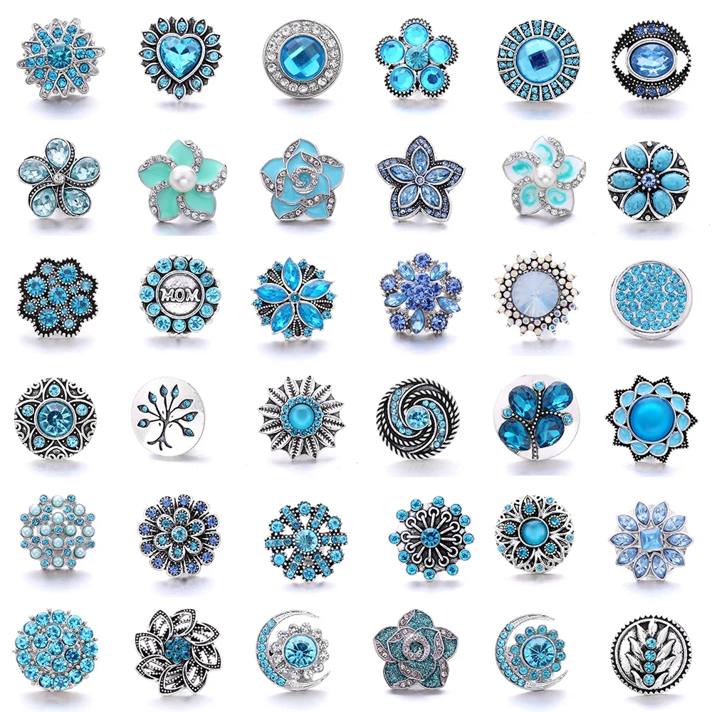 

5pcs/lot Light Blue Snap Jewelry Fashion Rhinestone Flower 18mm Snap Buttons Jewelry Fit 18mm 18mm Leather Snap Button Bracelet