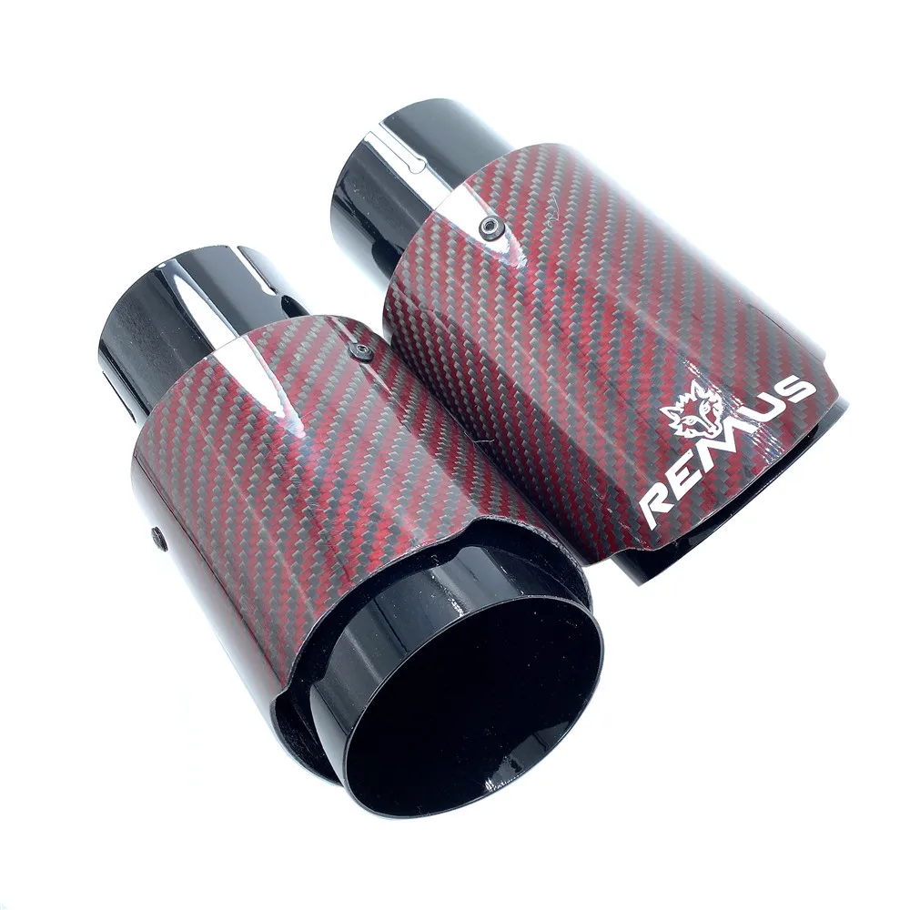 1Pcs Glossy Red Carbon Fiber Stainless Steel Universal Automobile Exhaust Pipe Muffler Pipe Carbon Fiber Exhaust Tip Accessories