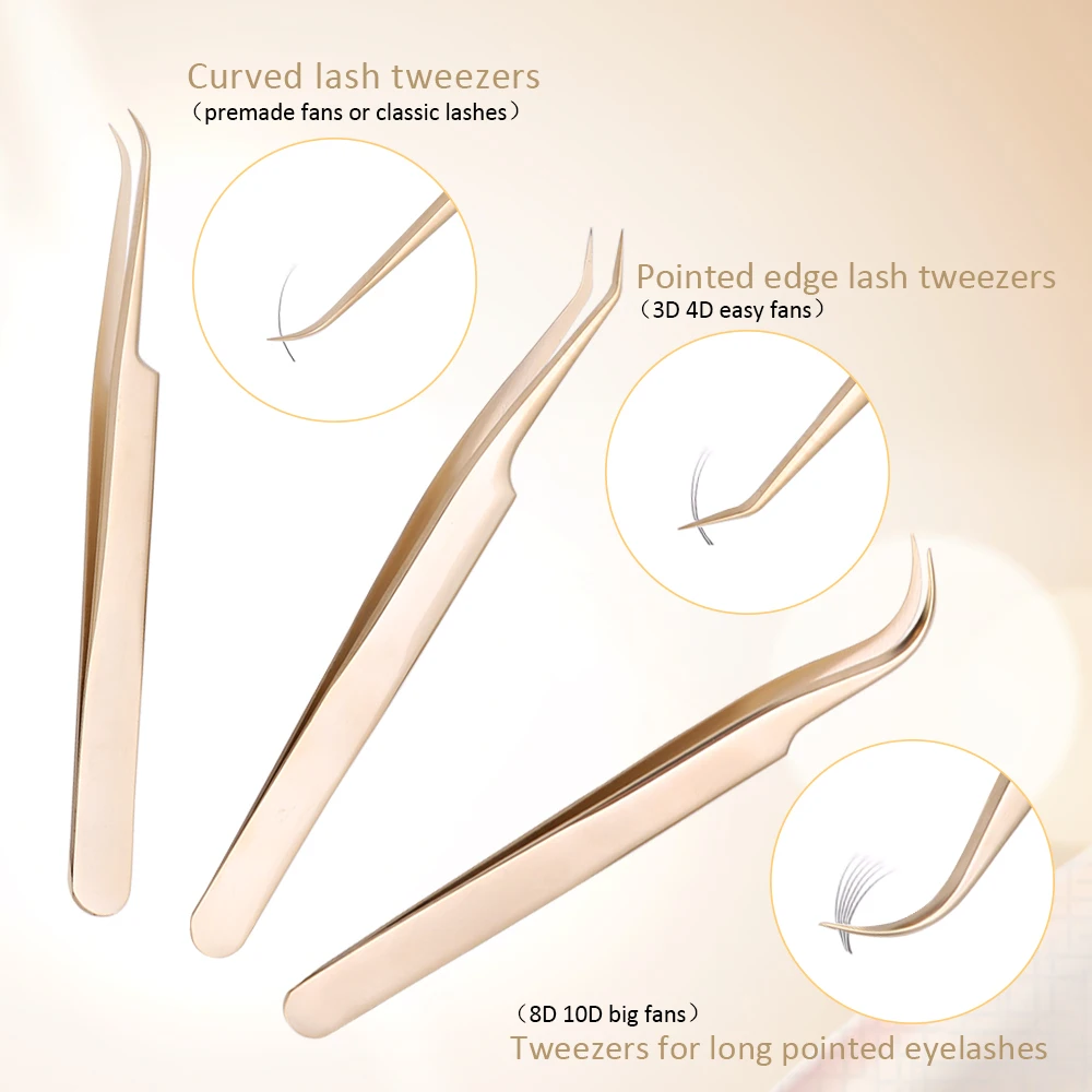 1 Pcs Pearl Gold Eyelashes Tweezers Stainless Steel High Precision Anti-static tweezers for Eyelash Extensions