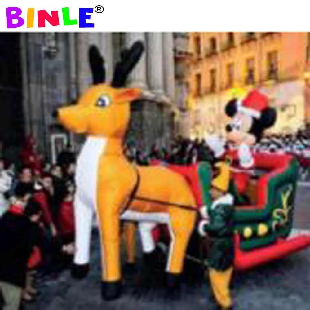 

4mlong Christmas Festival Decoration Inflatable Reindeer Pull Sled With Led Lights No Mouse For Outdoor Use