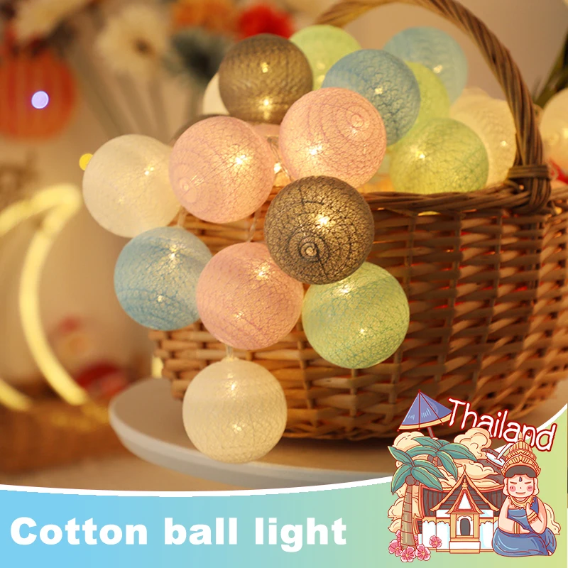 

Decoracion Thai Lanterns Cotton Ball Light Lampki Led Dekoracje Decoration Maison String Wedding Decor Lampjes Slinger Pink Home