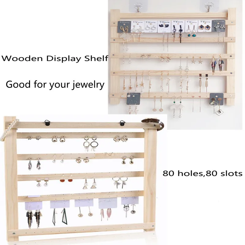 

Classic Wooden Jewelry Shelf Display Rack Watches Hanging Bracelet Holder 80Holes Necklace Pendant Storage Accessory Organizers