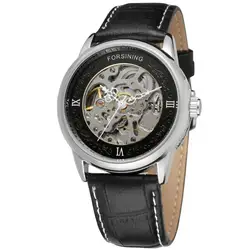 FORSINING Simple and stylish men's and women's watches with black dial and silver watch case automatic mechanical wrist watches