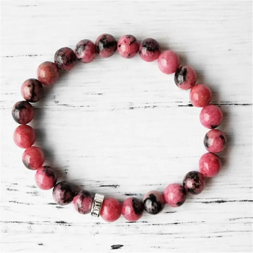 8MM Rhodonite Buddhist Bead Bracelet Stretchy Buddhism Energy Chakas Unisex Yoga Meditation Prayer