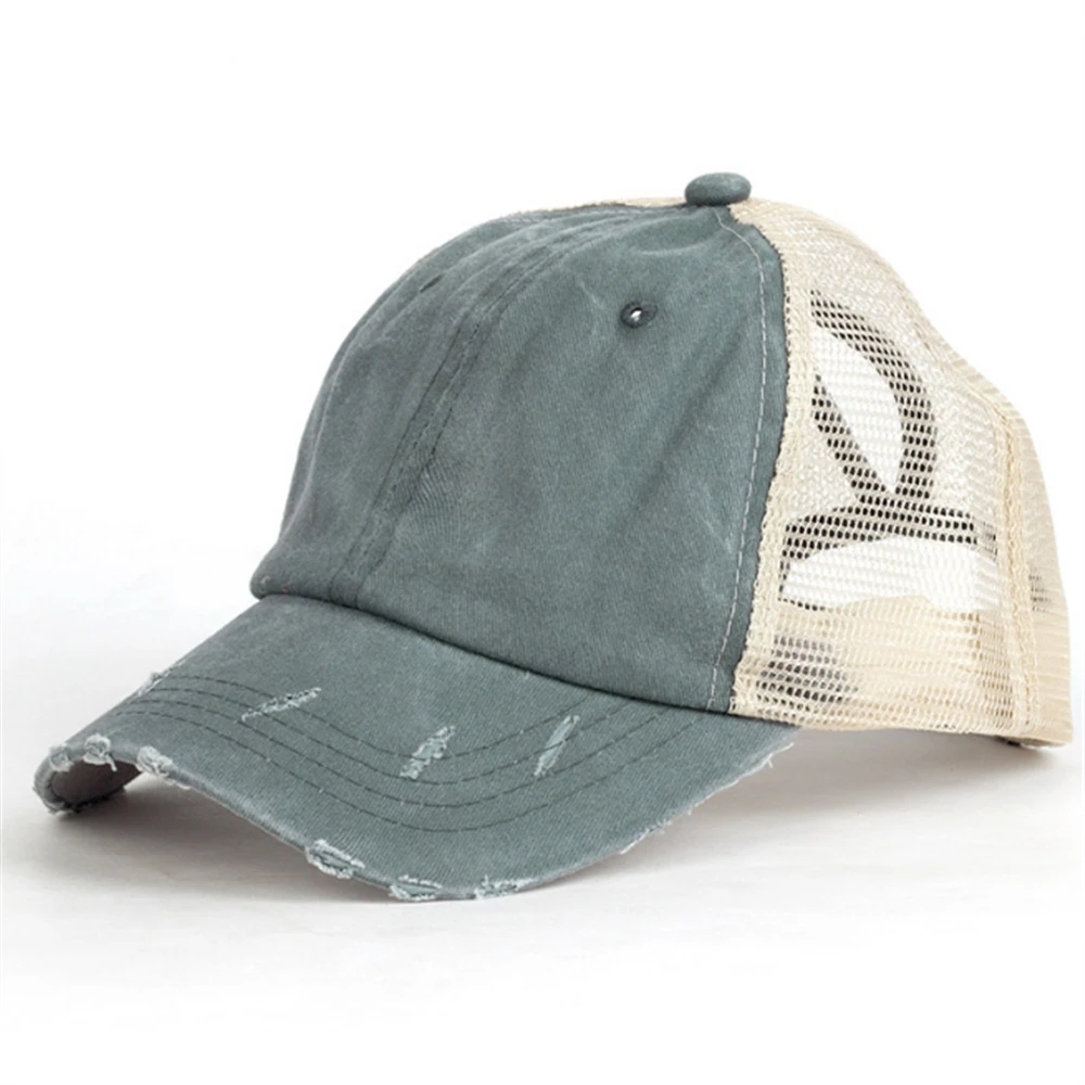 Summer Men and Women Tongue Shade Hat Washed Light Board Cotton Horsetail Baseball Hole Net Cap