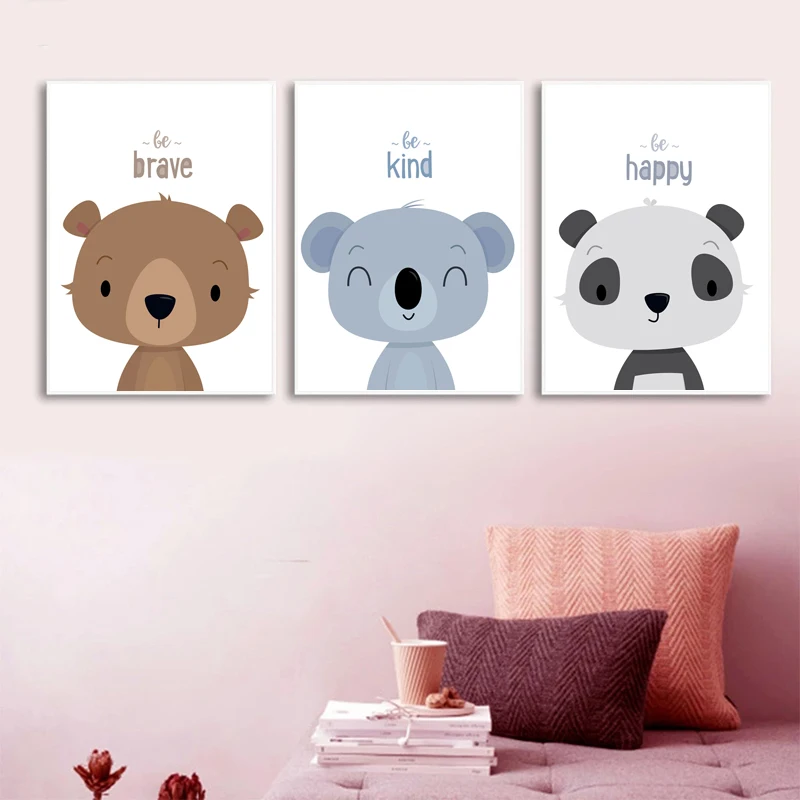 Cute Cartoon Animal Bear Panda Wall Art Canvas Painting Nursery Posters And Prints Wall Pictures Baby Kids Room Décor