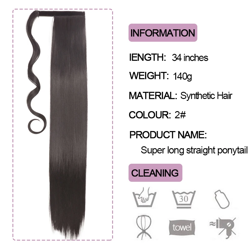 NICESY Synthetic Long Straight Hair Fiber HeatResistant 34'' Straight Hair Ponytail Fake Hair Chip-In Hair Extensions Hairpiece