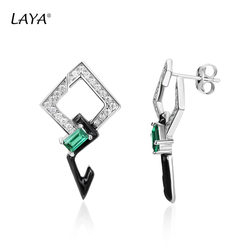 

925 Sterling Silver Fashion High Quality Zircon Synthetic Green Crystal Original Enamel Earrings For Women Wedding Party Jewelry