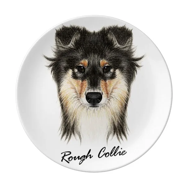 

Long-haired Rough Collie Pet Animal Dessert Plate Decorative Porcelain 8 inch Dinner Home